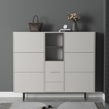 55.1" Nordic Light Gray Shoe Cabinet Rectangle with Turnover Doors in Large